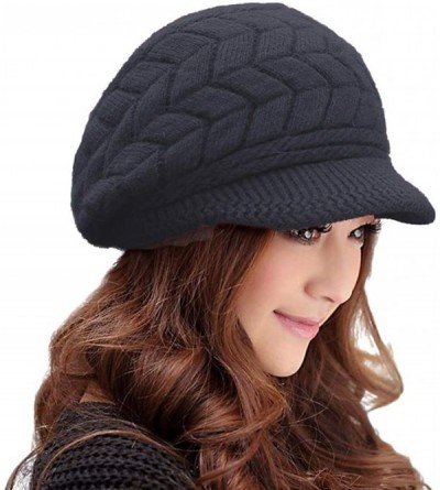 Skullies & Beanies Winter Hats for Women Girls Warm Wool Knit Snow Ski Skull Cap with Visor - Black - C212OBICY4D $22.72