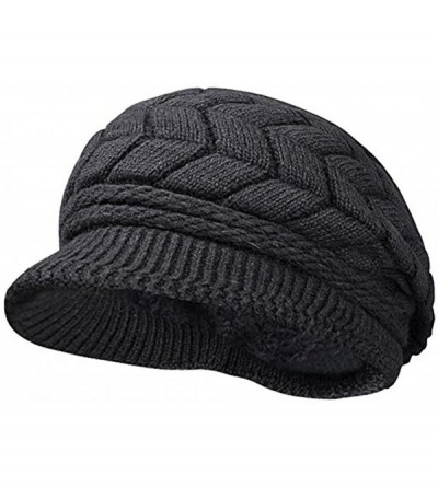 Skullies & Beanies Winter Hats for Women Girls Warm Wool Knit Snow Ski Skull Cap with Visor - Black - C212OBICY4D $10.96