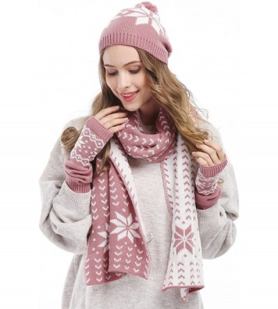 Skullies & Beanies Women Lady Winter Warm Knitted Snowflake Hat Gloves and Scarf Winter Set - Purple - C9126DM4Q9B $17.28