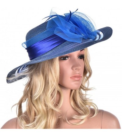 Sun Hats Womens Wide Brim Floral Feather Kentucky Derby Church Dress Sun Hat A340 - Blue - C312EEI70W1 $12.99