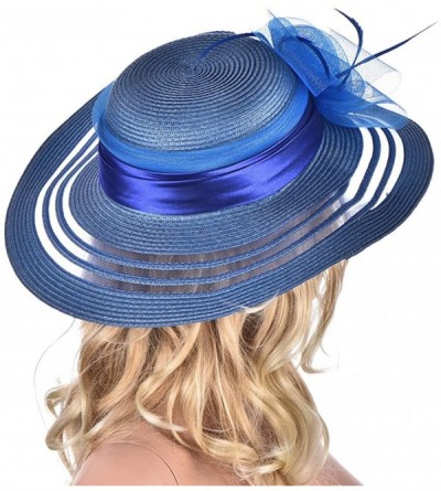 Sun Hats Womens Wide Brim Floral Feather Kentucky Derby Church Dress Sun Hat A340 - Blue - C312EEI70W1 $12.99