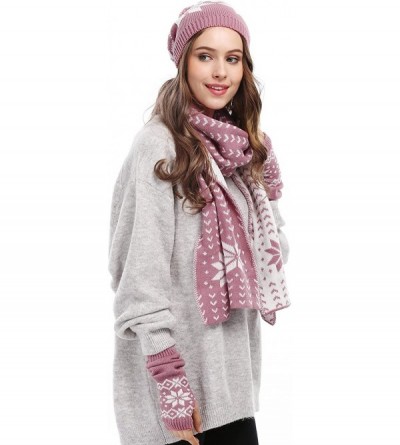 Skullies & Beanies Women Lady Winter Warm Knitted Snowflake Hat Gloves and Scarf Winter Set - Purple - C9126DM4Q9B $17.28