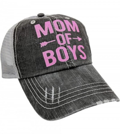 Baseball Caps Women's Mom of Boys Distressed Bling Baseball Cap - Grey/Pink - C3183G37IKG $28.42