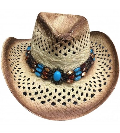 Cowboy Hats Men's & Women's Western Style Cowboy/Cowgirl Straw Hat - Blue - CL18DHYH75A $15.26