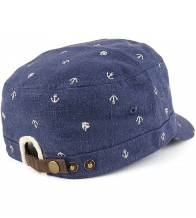 Baseball Caps Flat Top Style Cotton Linen Army Cap with Anchor Print Pattern - Navy - CP186TLMXQO $13.43