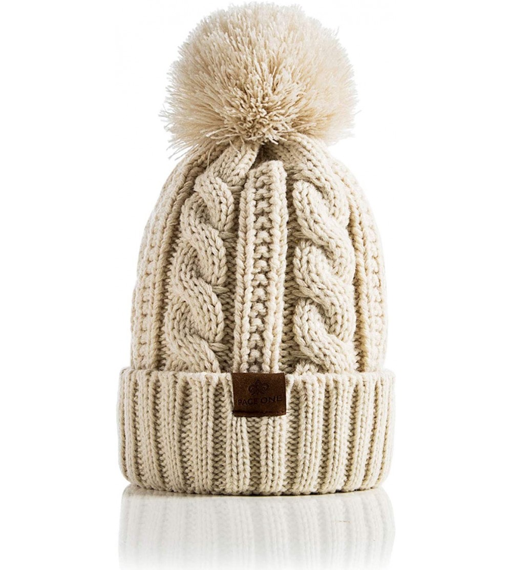 Skullies & Beanies Women Winter Knit Hat Warm Fleece Lined Pom Pom Beanie Hat - 7-beige - CM18ZD35K6C $11.83