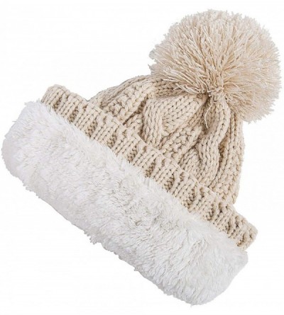 Skullies & Beanies Women Winter Knit Hat Warm Fleece Lined Pom Pom Beanie Hat - 7-beige - CM18ZD35K6C $11.83