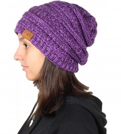 Skullies & Beanies Knit Beanie Trendy Warm Chunky Thick Soft Warm Winter Hat Beanie Skully - Dark Purple/Light Purple - C0189...