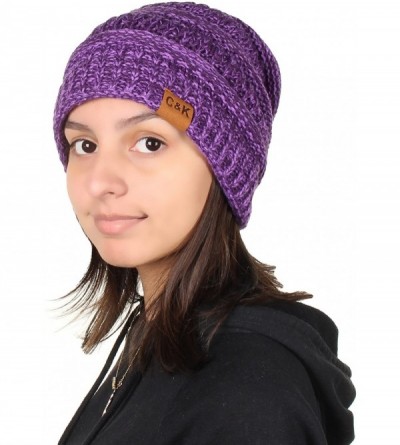 Skullies & Beanies Knit Beanie Trendy Warm Chunky Thick Soft Warm Winter Hat Beanie Skully - Dark Purple/Light Purple - C0189...