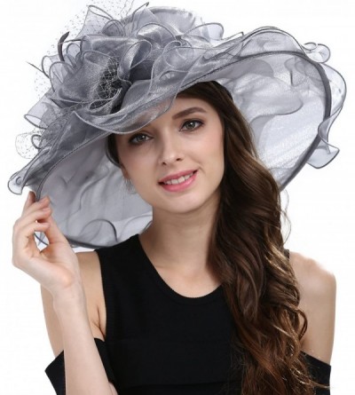 Sun Hats Women's Feathers Floral Fascinating Kentucky Church Wedding Party Floppy Hat - Grey - CO17YSEKWA5 $21.37