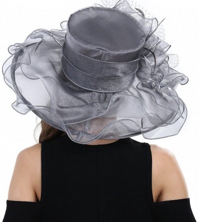 Sun Hats Women's Feathers Floral Fascinating Kentucky Church Wedding Party Floppy Hat - Grey - CO17YSEKWA5 $21.37