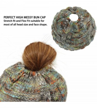 Skullies & Beanies Messy Bun Ponytail Beanie Hat Colored Dots Cable Knit Cap for Women Girls Winter - Gray - CP18AQQRX74 $12.28