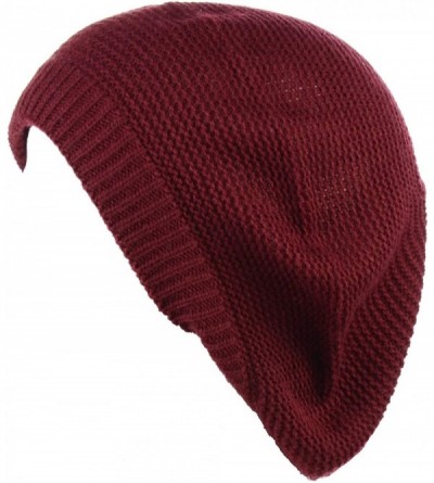 Berets Chic French Style Lightweight Soft Slouchy Knit Beret Beanie Hat in Solid - Red Wine - CY18AQCWOUY $14.64