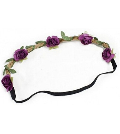 Headbands Hippie Love Flower Garland Crown Festival Wedding Hair Wreath BOHO Floral Headband - Purple - C011MM4OI9D $13.51
