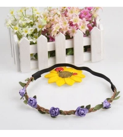 Headbands Hippie Love Flower Garland Crown Festival Wedding Hair Wreath BOHO Floral Headband - Purple - C011MM4OI9D $14.77