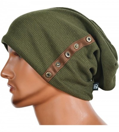 Skullies & Beanies Slouchy Knitted Baggy Beanie Hat Crochet Stripe Summer Dread Caps Oversized for Men-B318 - B020-green - CW...
