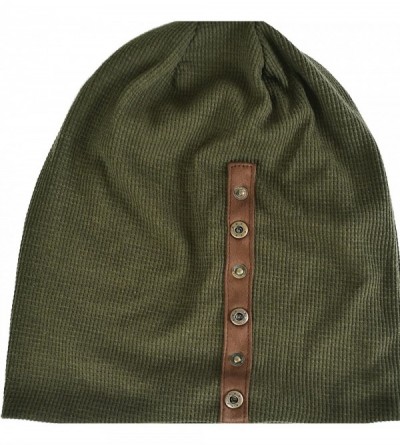 Skullies & Beanies Slouchy Knitted Baggy Beanie Hat Crochet Stripe Summer Dread Caps Oversized for Men-B318 - B020-green - CW...