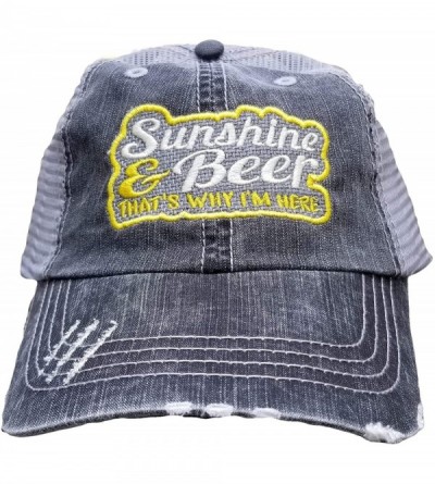 Baseball Caps Sunshine and Beer That's Why I'm Here- Low Profile Distressed Cap- Women's Cap Black/Gray - CW18NSLXSXN $11.19
