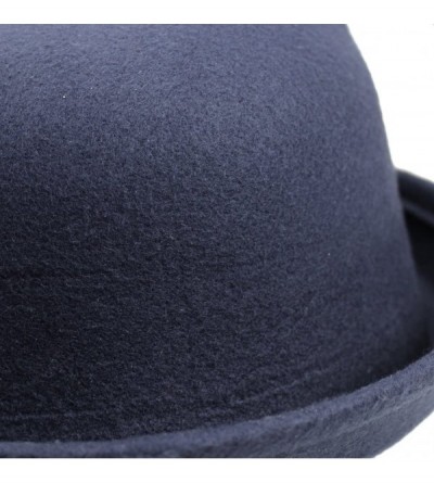 Fedoras Women Candy Color Wool Woolen Felt Cat Ear Curling Fedora Bowler Top Hat Cap 22" - Navy - C1189KHC04W $10.92