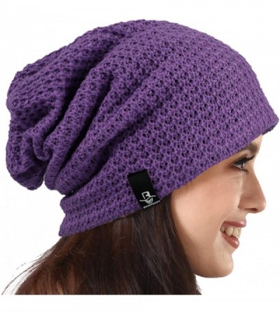 Skullies & Beanies Women's Knit Slouchy Beanie Baggy Skull Cap Turban Winter Summer Beret Hat - Solid Purple - C918UDTXGTI $9.04