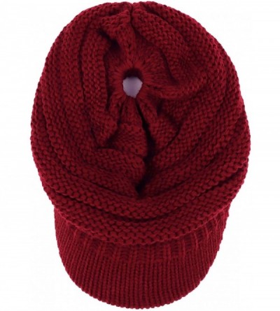 Skullies & Beanies Women's Ribbed Knit Winter Ponytail Visor Beanie Cap - Burgundy - CE188QH8UWQ $20.65