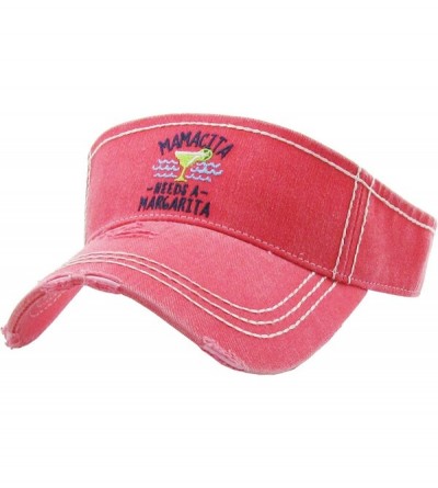 Visors Womens Baseball Cap High Ponytail Bun Half Visor Adjustable Athletic Hat - Mamacita Needs a Margariata - Coral - CE18S...