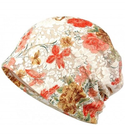 Skullies & Beanies Women Chemo Hat Elegant Floral Lace Turban Chemo Cancer Beanie Cap Sleepping Hat - 3c - C41855R63IA $9.77