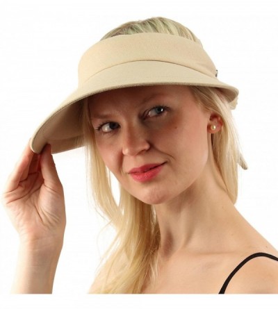Sun Hats Sun Protection UPF UV Wide Big Brim Linen Cotton Beach Pool Visor Cap Hat - Beige - CQ17YUYCENE $8.66