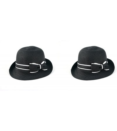 Bucket Hats Women's Classic Straw Cloche Bow Hat 960HF - 2 Pcs Black & Black - CS11UGW9QNB $40.27
