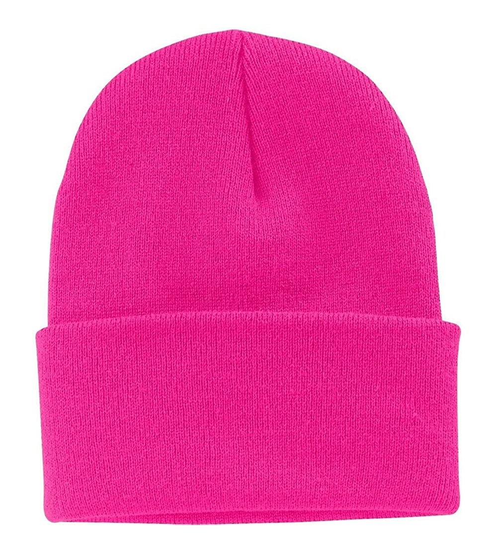 Skullies & Beanies Knit Beanie Caps in 24 - Neon Pink Glo - C411APLGIQ5 $10.56