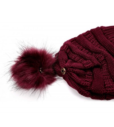 Skullies & Beanies Beanie Hats Women Pom Pom Slouchy Knit Skull Cap Winter Warm Hair Accessories - Burgundy With Pompom - CN1...