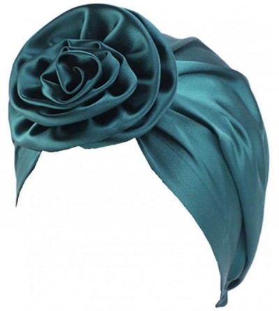 Skullies & Beanies Women's Satin Flower Elastic Turban Beanie Chemo Cap Hair Loss Hat - Green - CS18SL7AQU3 $8.19