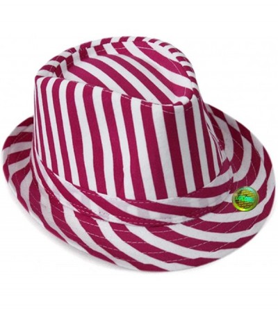 Fedoras Plain Color Fedora Short Upturn Brim Hat FFH312BLK - Pink Stripes - CI12O6NJ7L8 $10.07