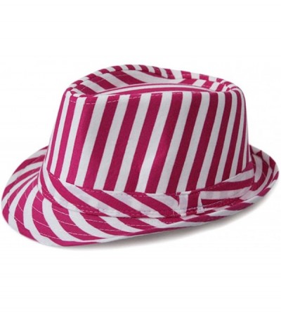 Fedoras Plain Color Fedora Short Upturn Brim Hat FFH312BLK - Pink Stripes - CI12O6NJ7L8 $10.07