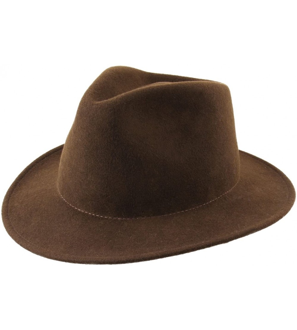 Fedoras Men's Nude Traveller Teardrop Wool Felt Fedora Hat Packable Water Repellent - Marron - C3187DUYCRU $39.12