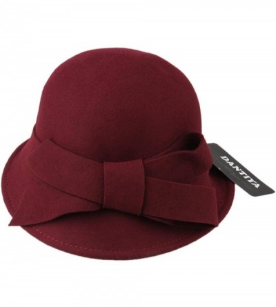Bucket Hats Womens Wool Felt Bucket Hats with Belt - Wine Red - CK12KLNSO2N $12.30