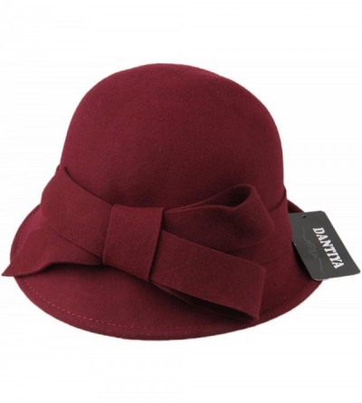 Bucket Hats Womens Wool Felt Bucket Hats with Belt - Wine Red - CK12KLNSO2N $12.30
