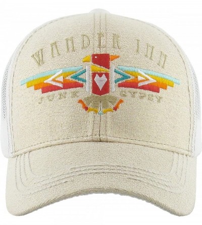 Baseball Caps Wander Inn Ladies Vintage Trucker Hat Adjustable Mesh Cap - Khaki/White - CK18E068X6H $32.26