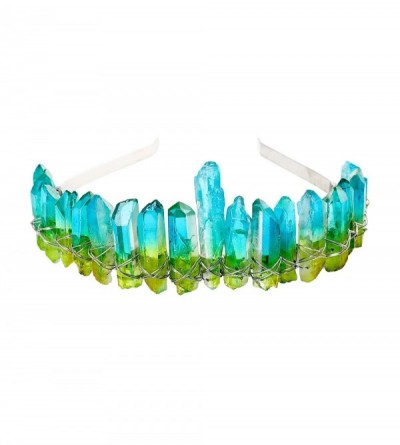 Headbands Raw Crystal Quartz Crown - Rhinestone Tiara Mermaid Headband for Woman Weeding and Parties (green+yellow) - CD18Y3R...