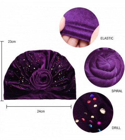 Skullies & Beanies Shiny Turban Hat Headwraps Twist Pleated Hair Wrap Stretch Turban - Purple Velvet - C718ARO2R3Z $11.00