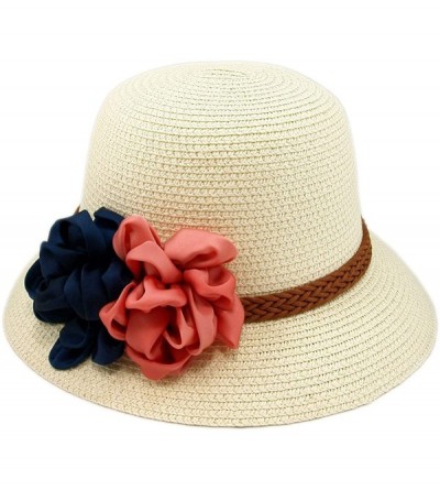 Sun Hats Deluxe Flower Straw Sun Hat - Different Colors & Bands Available - White W/ Braided Band - C411DSBPQ6N $15.27