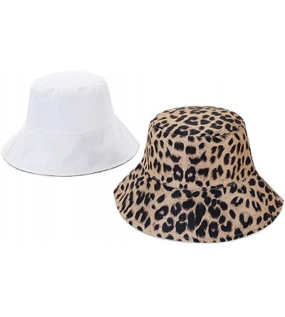 Bucket Hats Double Sided Women Leopard Print Bucket Hat Outdoor Fisherman Sunshade Cap New - White - CA18RHCLNIS $8.75