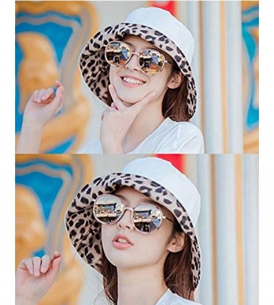 Bucket Hats Double Sided Women Leopard Print Bucket Hat Outdoor Fisherman Sunshade Cap New - White - CA18RHCLNIS $8.75