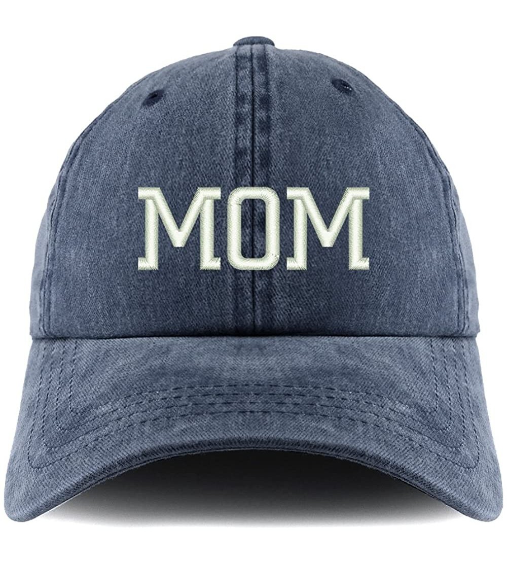 Baseball Caps Mom Embroidered Pigment Dyed Unstructured Cap - Navy - C718D40T3WX $13.38