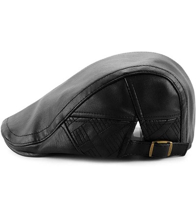 Newsboy Caps Men's Classic Ivy Gatsby Hat PU Leather Flat Caps Hats Vintage Cabbie Newsboy Hat Black - CT18XU8O30H $12.35