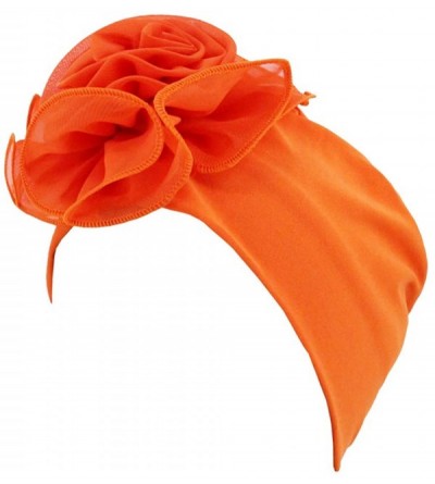 Sun Hats Shiny Metallic Turban Cap Indian Pleated Headwrap Swami Hat Chemo Cap for Women - Orange African Flower - CF18WEE3Q5...