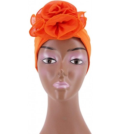 Sun Hats Shiny Metallic Turban Cap Indian Pleated Headwrap Swami Hat Chemo Cap for Women - Orange African Flower - CF18WEE3Q5...