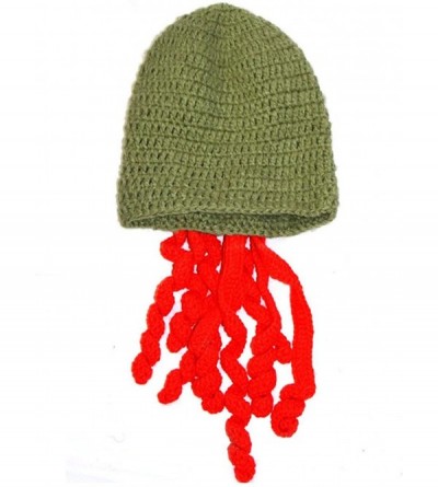 Skullies & Beanies Crochet Octopus Tentacle Beanie Hat Squid Cover Cap Knitted Beard Caps - Army Green With Red - C5189QEXTG3...