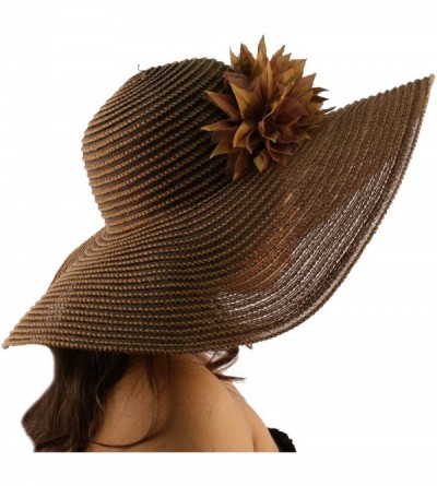Sun Hats Summer Cotton Mesh Dual Floral Net Floppy Wide 5"+ Brim Beach Sun Hat 57cm - Brown - C811JHWKKKJ $15.51
