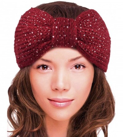 Headbands Women's Winter Knit Headband - Sparkle Bow - Burgundy - CM12NYDKZCQ $8.71